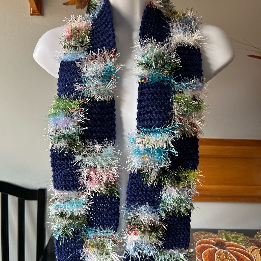 Colorful Knit Scarf with Fringe